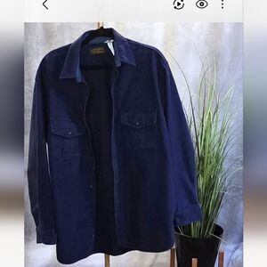 Vintage Eddie Bauer Men's Navy Blue Flannel Button-Up Shirt Sz Large